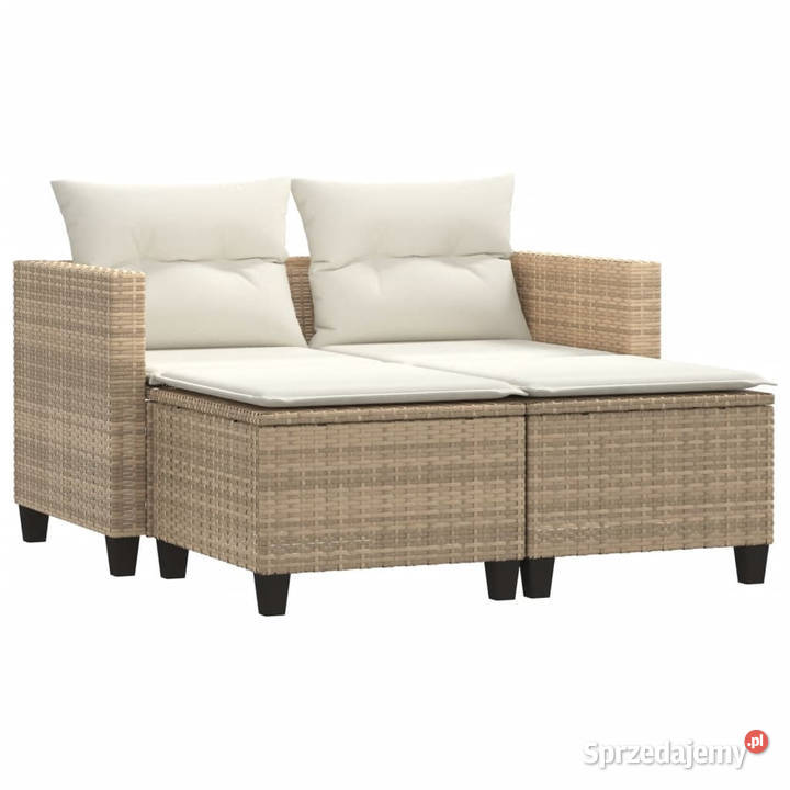 Sofa ogrodowa 2osobowa ze stołkami beżowa rattan Warszawa