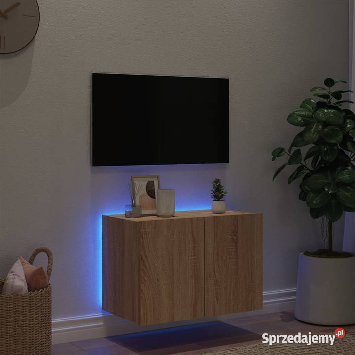 Ścienna szafka TV z LED dąb sonoma 60x35x41 RTV mazowieckie Warszawa
