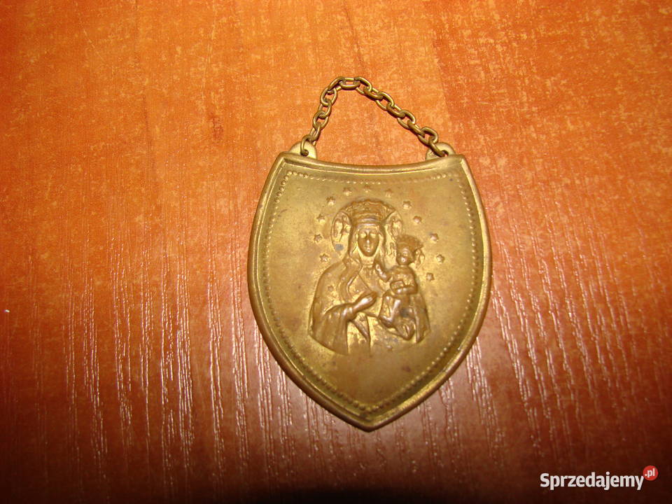 Matka Boska mały mosiężny ryngraf Pruszcz Gdański