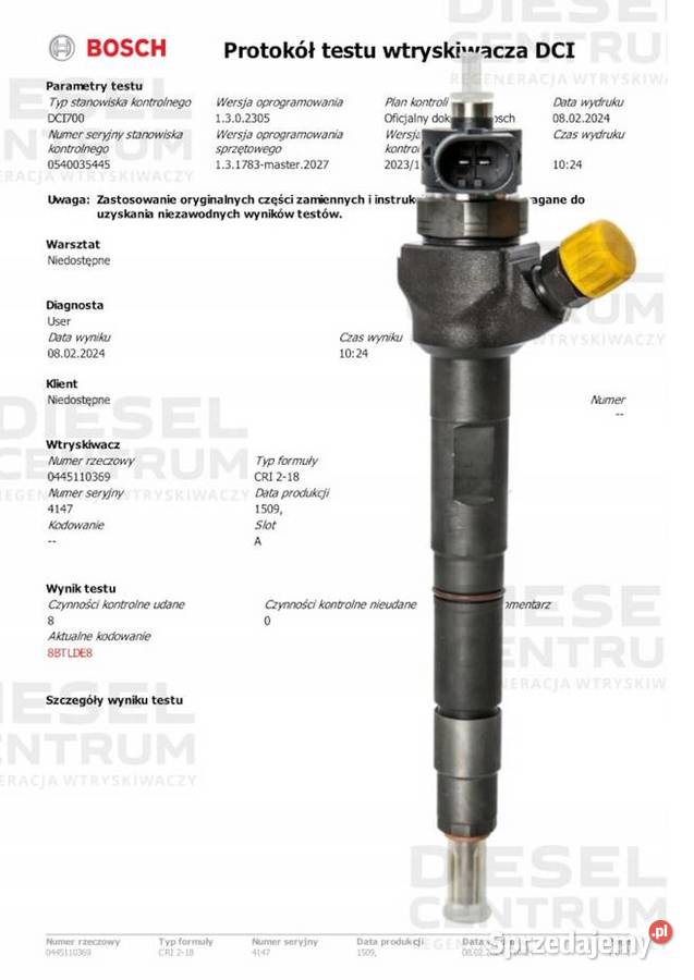WTRYSKIWACZ BOSCH 0445110369 03L130277J AUDI VW pomorskie Miszewo