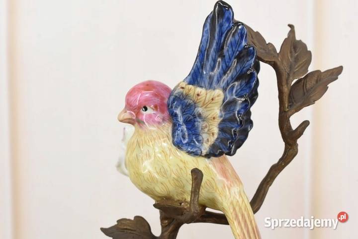 Świecznik Wróbel Porcelana Brąz Kolorowy Ptak