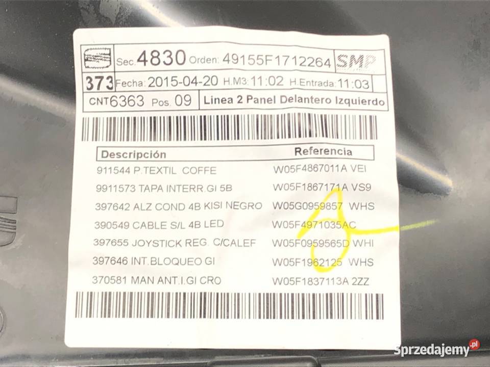 BOCZEK DRZWI LEWY PRZÓD SEAT LEON III Hatchback