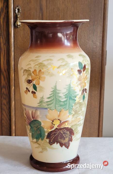 Secesyjny ręcznie malowany emalią opakowy wazon małopolskie Kraków sprzedam