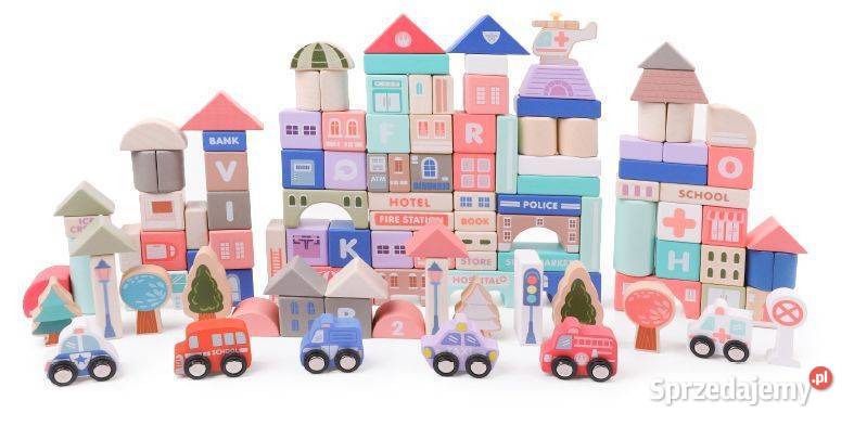 Drewniane klocki edukacyjne miasto z matą 115 Bielsk Podlaski