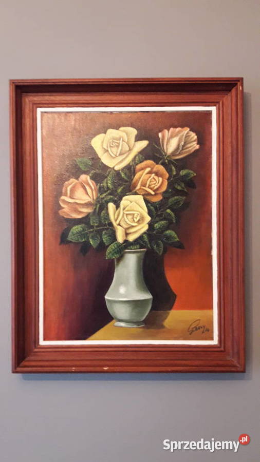 Obraz olejny belgijskiego malarza G Lecry Kwiaty Piła