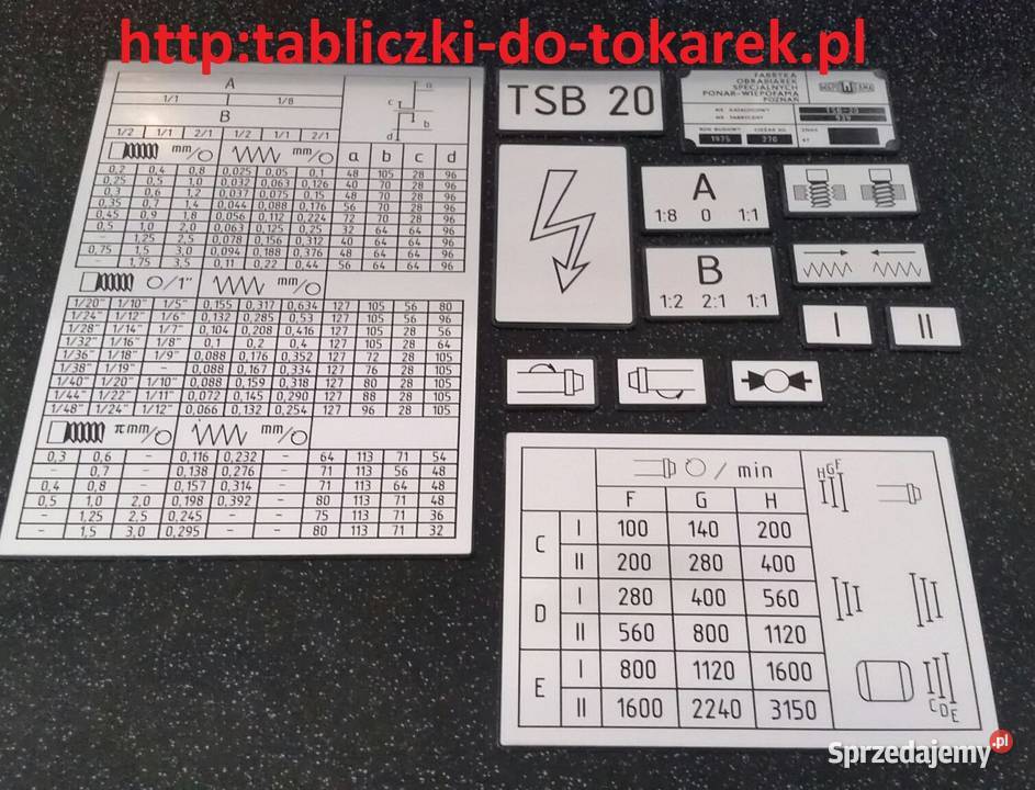 Tokarka TSB-20 Tabliczki Tabliczka Tabela Gwintów