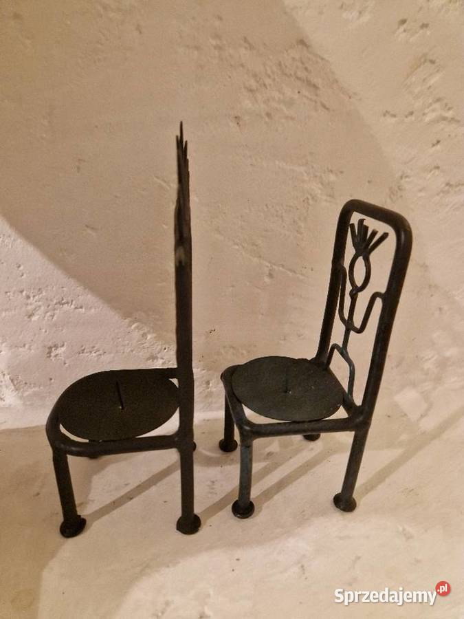 Dwa ŚWIECZNIKI krzesełka jako komplet kute czarny lubelskie Lublin sprzedam