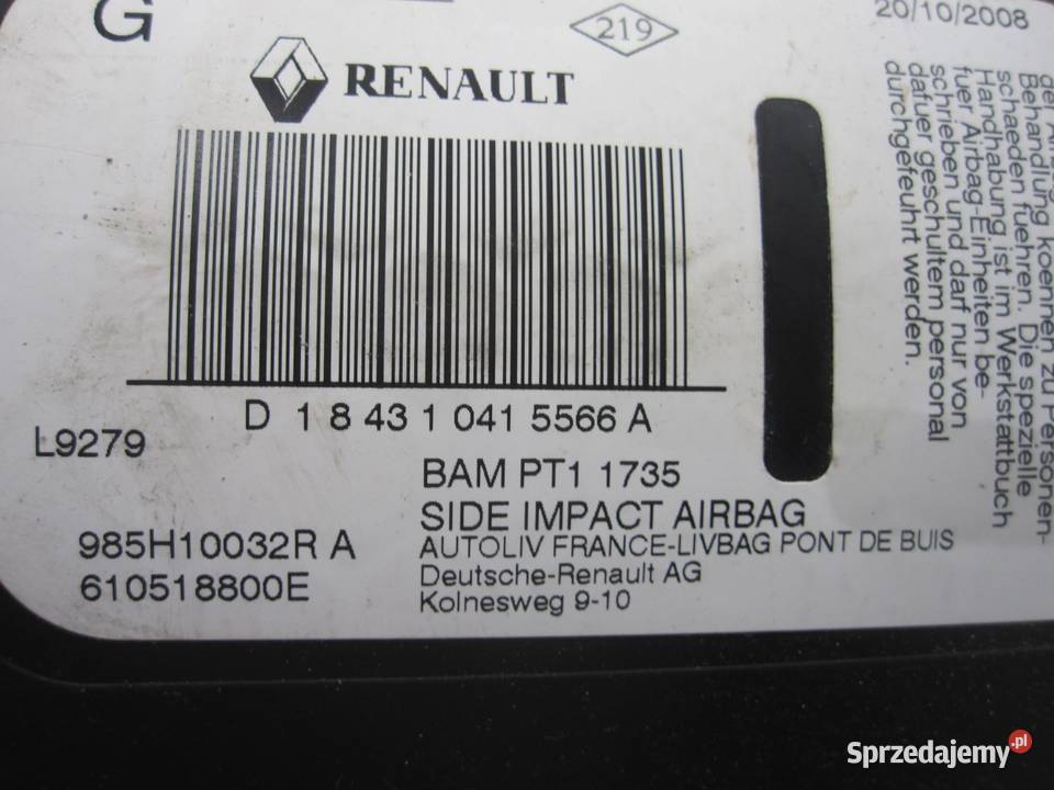 RENAULT MEGANE III 08r AIRBAG poduszka lewa Poduszki powietrzne