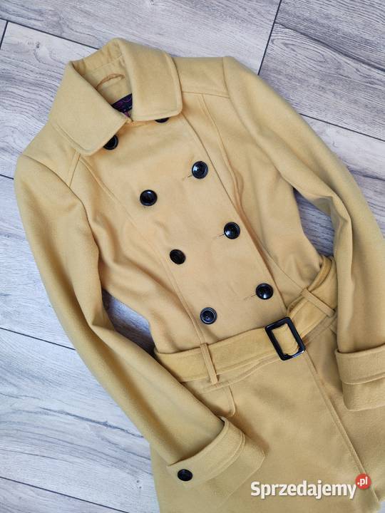 Musztardowy dwurzędowy płaszcz Look Uk 8 34 36 New Look Jasło