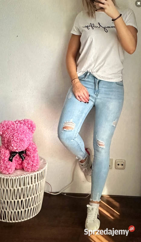 Nowe push up jasnoniebieskie jeansy przetarcia niebieski Bielsk