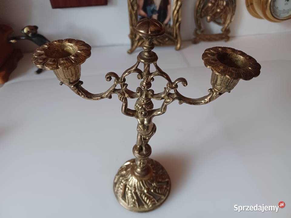 Piękny mosiężny świecznik figuralny Kolekcja Poznań