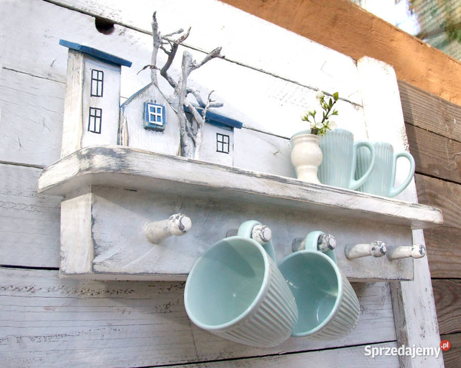 Drewniana półka do kuchni z wieszaczkami 23cm Solec Kujawski