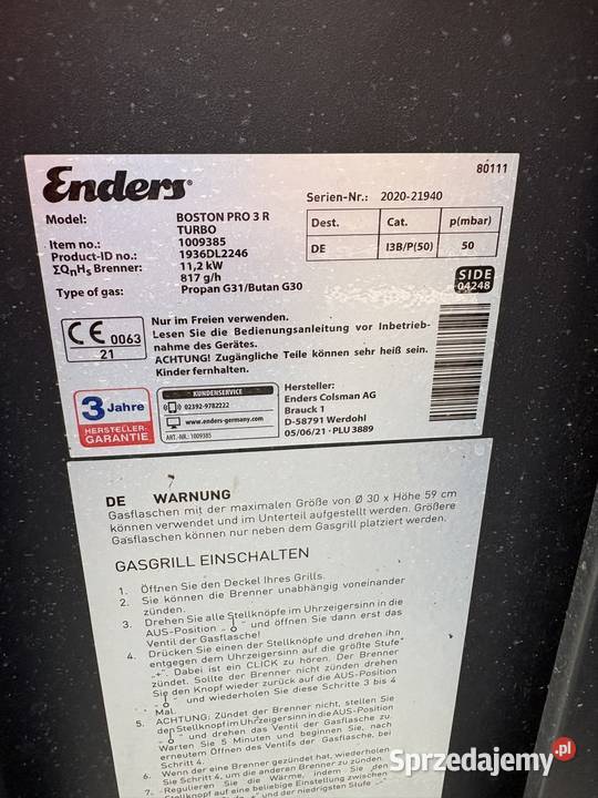Grill gazowy Enders Boston Pro 3 R Turbo ruszt Góra Bałdrzychowska-Kolonia