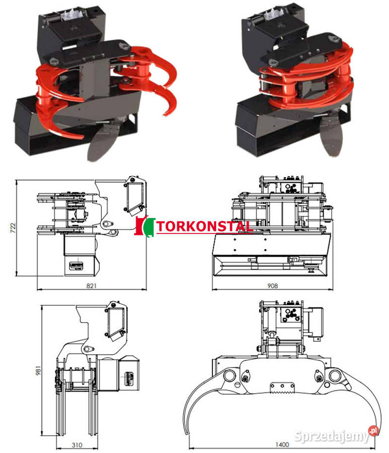Chwytak kłód drewna gałęzi z piłą hydrauliczną