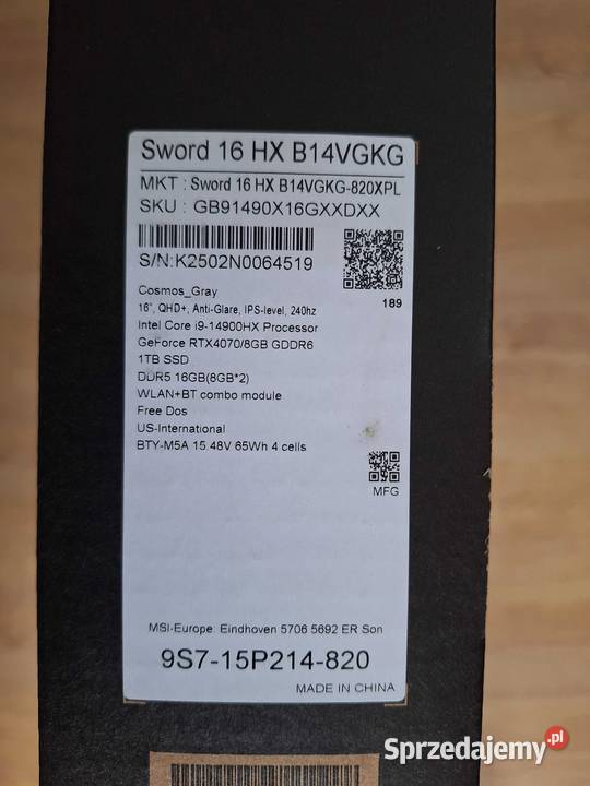 Laptop Gamingowy MSI Sword 16 HX 16 QHD 240 sprzedam