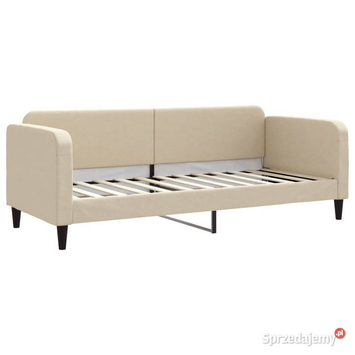 Sofa z funkcją spania kremowa obita tkaniną Łóżka Warszawa