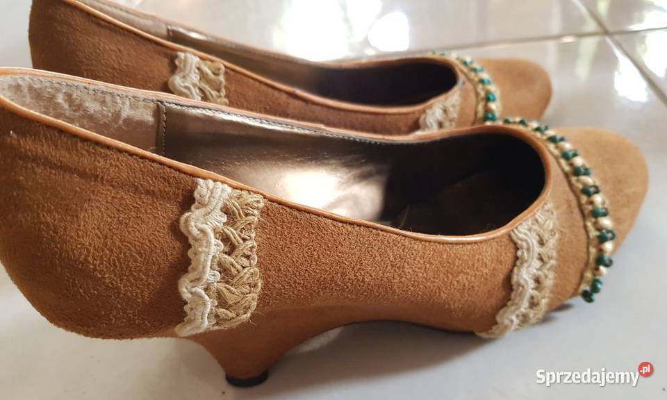 Czółenka koturny szpilki vintage retro półbuty 25cm Kielce