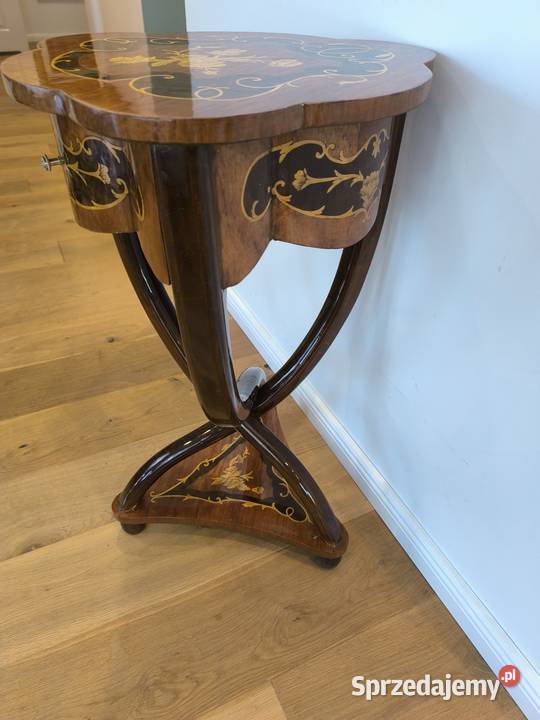 Piękna unikalna konsolka stolik intarsjowana Łódź