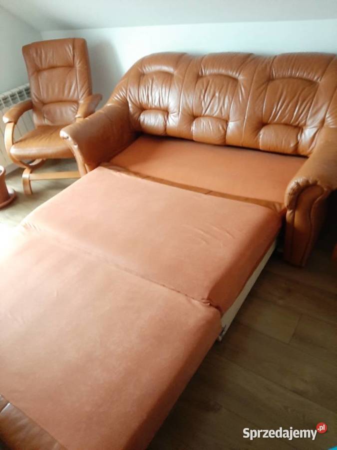 Skórzana sofa 3 osob z funkcja spania plus 2 Komplety mebli Wieliczka