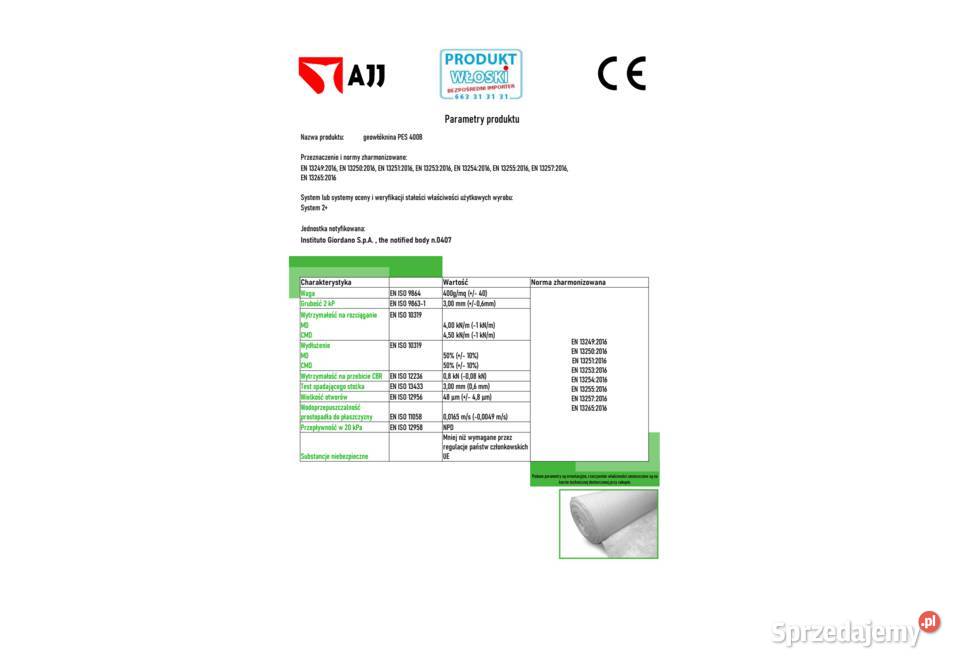 Geowłóknina PES B 400g ATESTOWANA AJJ 05m szer wielkopolskie Poznań