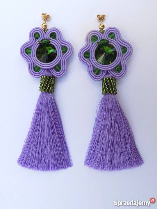 KOLCZYKI FIOLETOWE KWIATKI Z CHWOSTAMI SUTASZ Warszawa