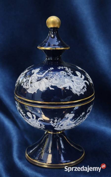 Vintage Włochy florencka kobaltowo niebieska Porcelana i szkło