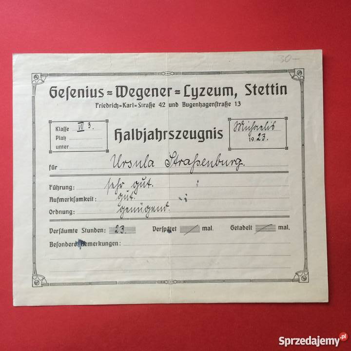 Dokument niemiecki Antykwariat Szczecin sprzedam