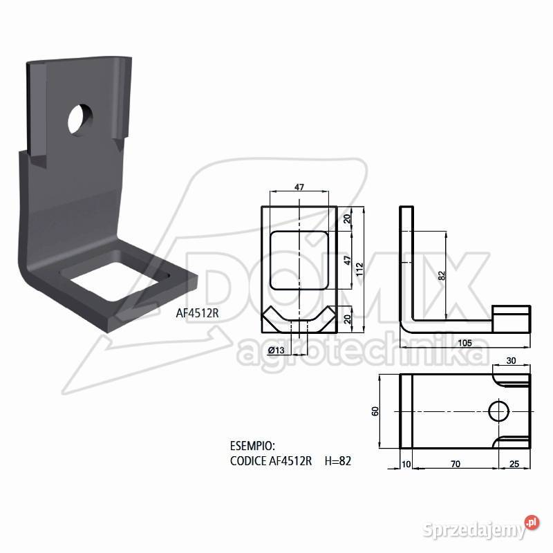 Uchwyt zęba 45x12 wzmocna ramę 60x60mm AF4512R nieuszkodzony Części zamienne wielkopolskie Golina
