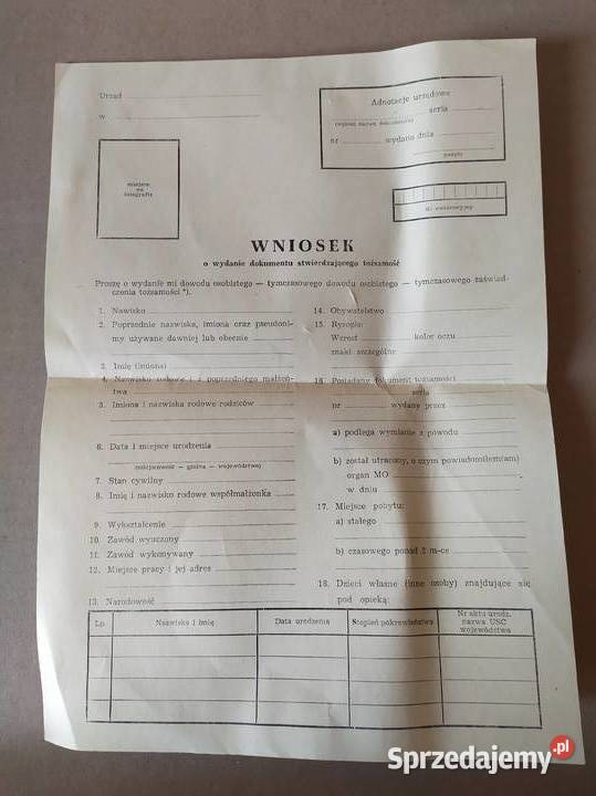 449 WNIOSEK o wydanie dokumentu tożsamości z