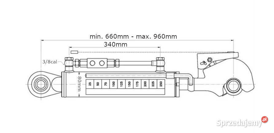 Łącznik górny hydrauliczny z hakiem TCVNN 660 mm Kamionna