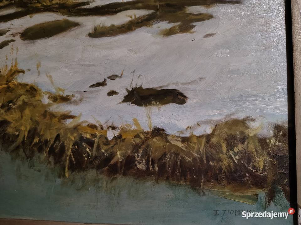 Stary obraz olejny Zima Kartuzy