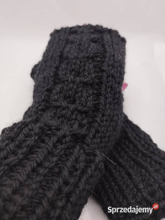Czarne mitenki rękawiczki 100 wełna handmade Olsztyn