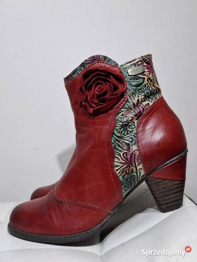 Skórzane damskie botki 37 Laura Vita boho flower
