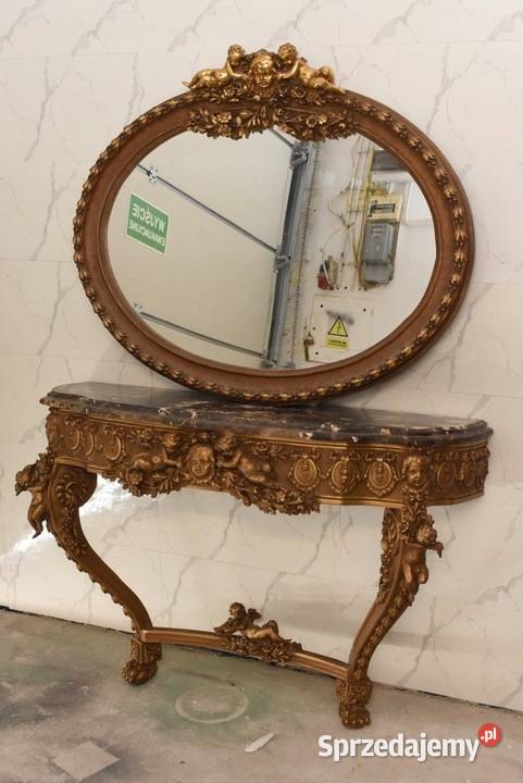 Drewniana Konsola Pod Ścianę Z Okrągłym Lustrem małopolskie