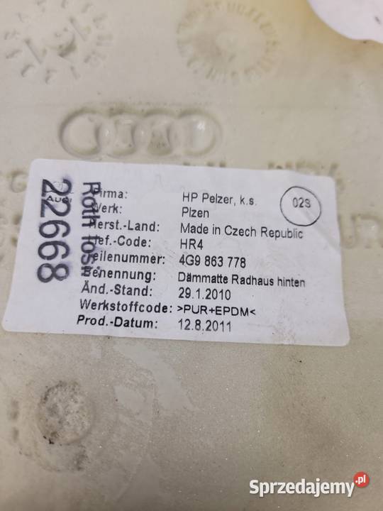 WYGŁUSZENIE NADKOLA PRAWY TYŁ AUDI A6 C7 śląskie