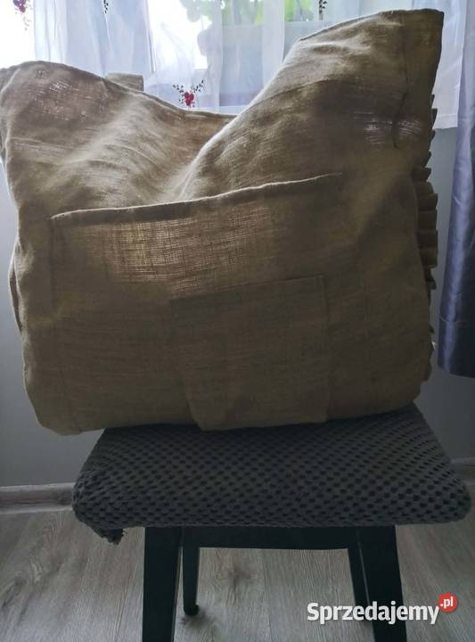 Duża torba lniana shopper XL z falbaną sprzedam