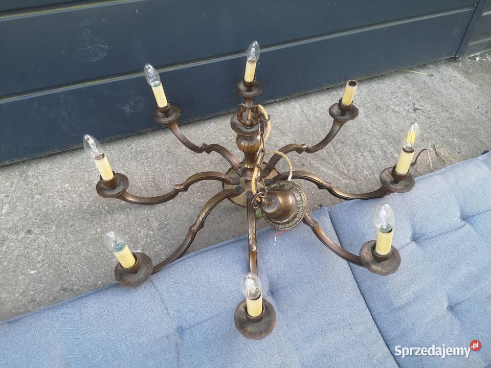 Duży żyrandol mosiężny 8ramienny Aleksandrów Łódzki