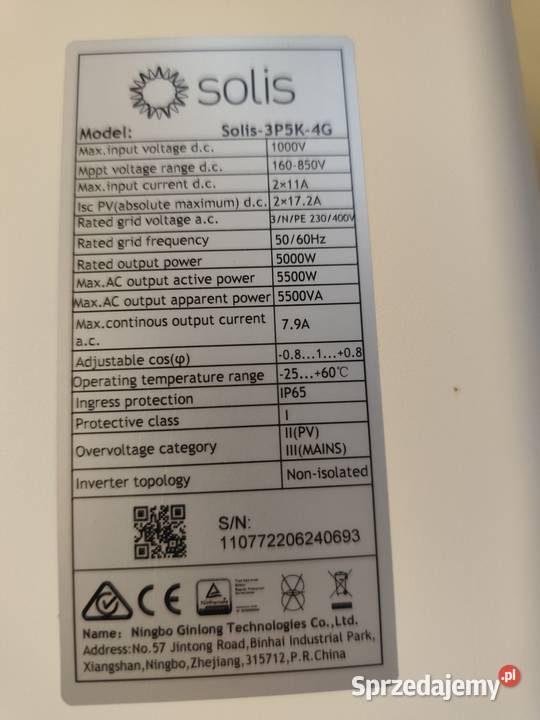 Inwerter Solis 3P5K4G trójfazowy 5 kW używany Bożepole Wielkie