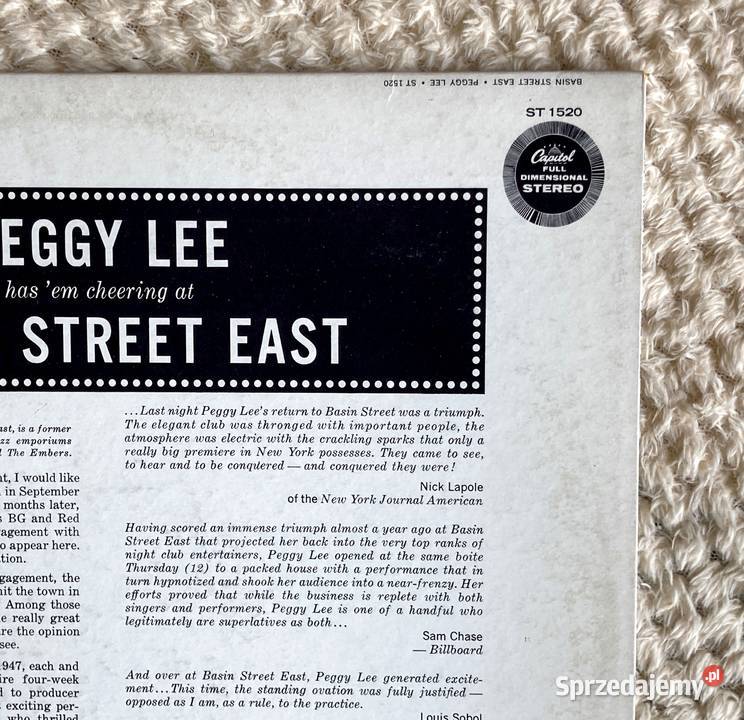 Miss Peggy Lee Peggy Lee At Basin Street East 1 płyta Szczecin