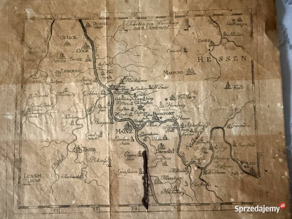 Mapa historyczna Hessen XIX wiek Mainz Niemcy śląskie Czerwionka-Leszczyny