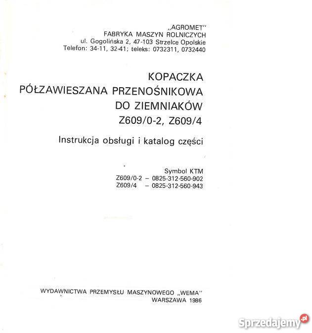 Kopaczka Z609 katalog części i instrukcja Pozostałe świętokrzyskie Kielce sprzedam