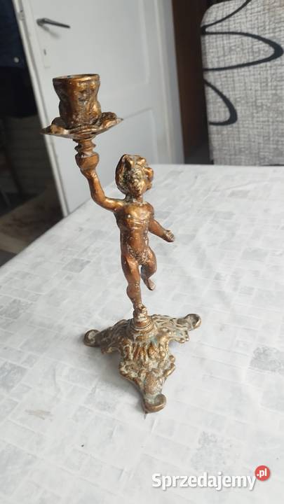 Świeczniki cherubinek mosiądz PRL dwie sztuki Słubice