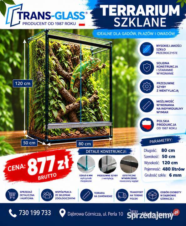 Terrarium szklane 80x50x120 szkło 6 mm producent Terrarystyka