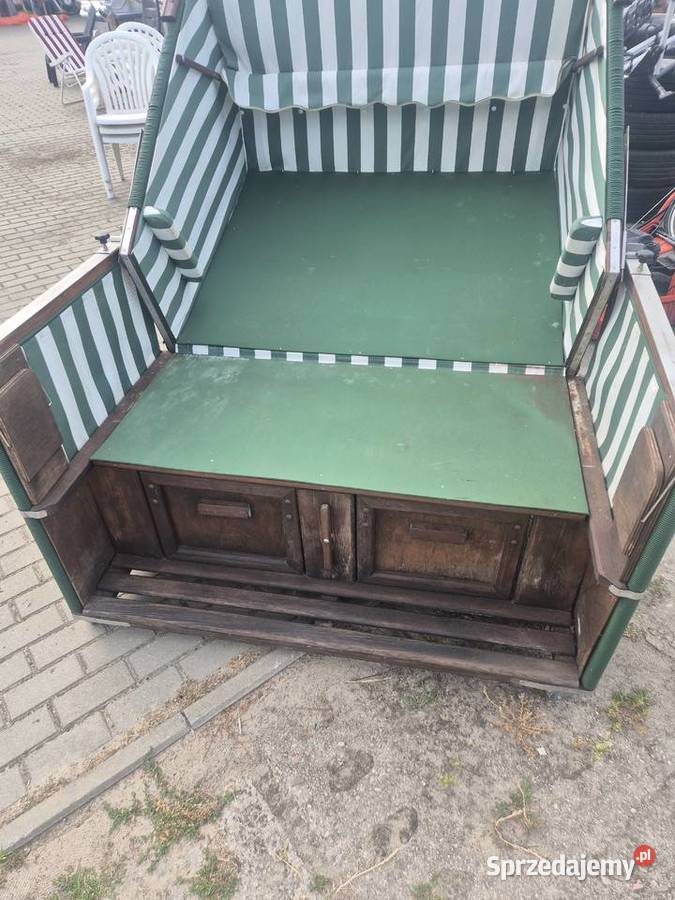 Leżak plażowy 2osobowy w zielonobeżowe paski Poddębice