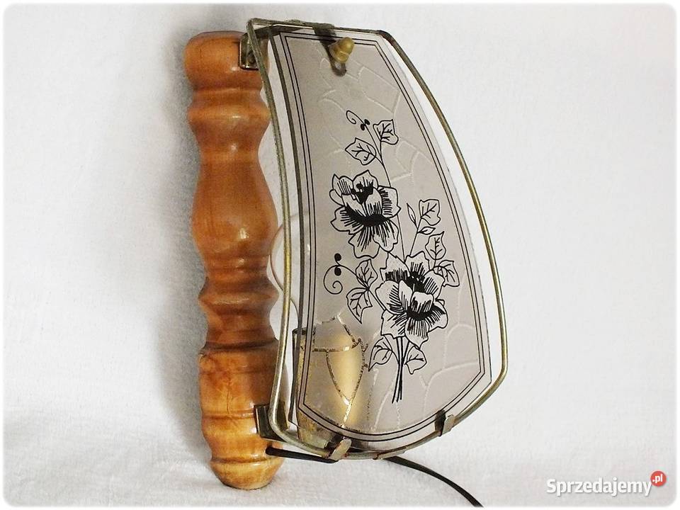 Stara Lampa ścienna Kinkiet drewniany z witrażem