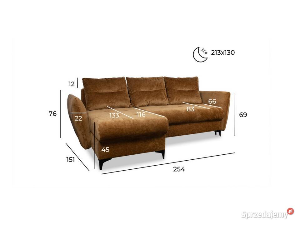 Stylowy narożnik z funkcją spania FORTUNA 76cm Wrocław