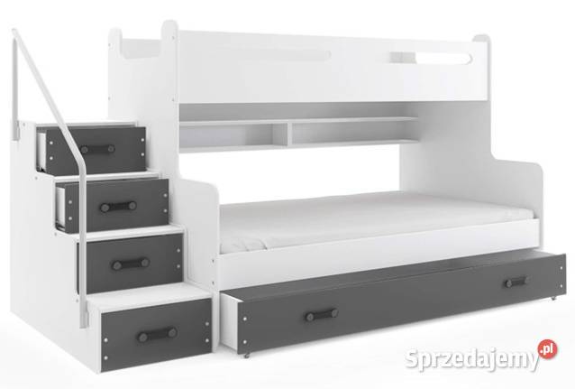 Łóżko piętrowe ze schodkami 3–2 osobowe – białe 200x120
