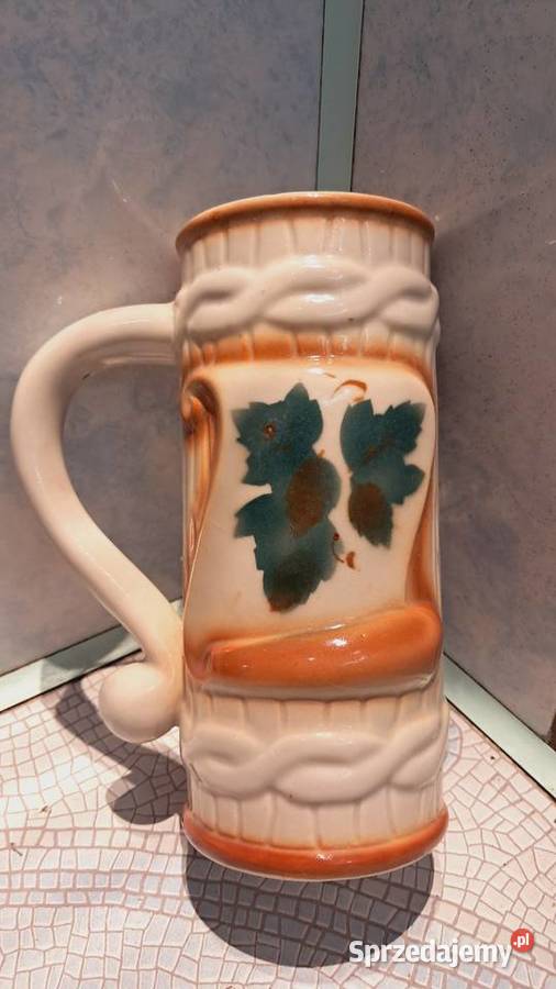 Stary Ceramiczny Kufel Do Piwa Bolesławiec wielokolorowy Świecie
