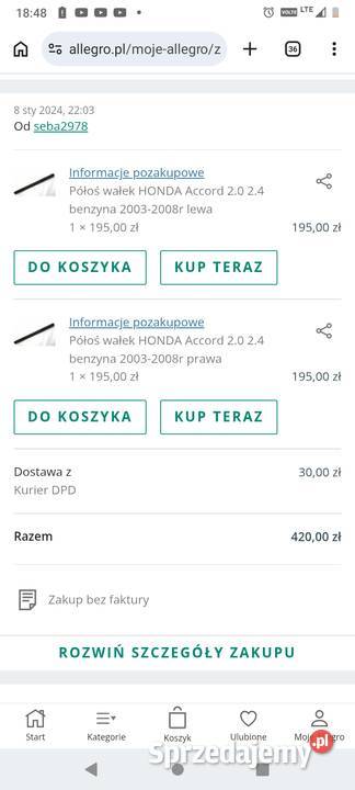 Wałki półosi Honda Accord VII 20 benzyna wałek Poznań