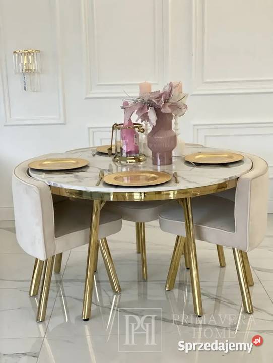Stół okrągły nowoczesny glamour biały złoty 75cm Stoły Warszawa sprzedam